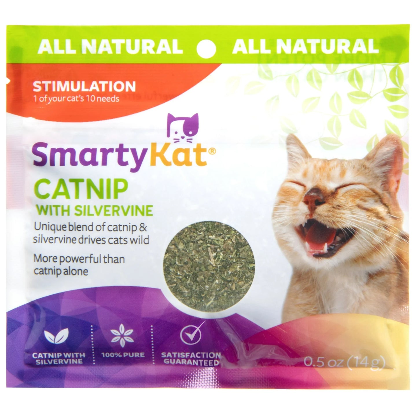 Catnip with Silvervine, Pure & Potent Blend for Cats, Resealable Pouch, 0.5 Oz